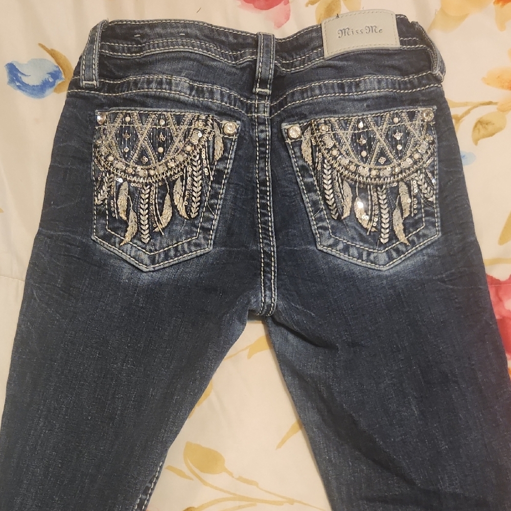 Miss Me Women's Dark Blue Boot Cut Jeans with Silver Embellishments
